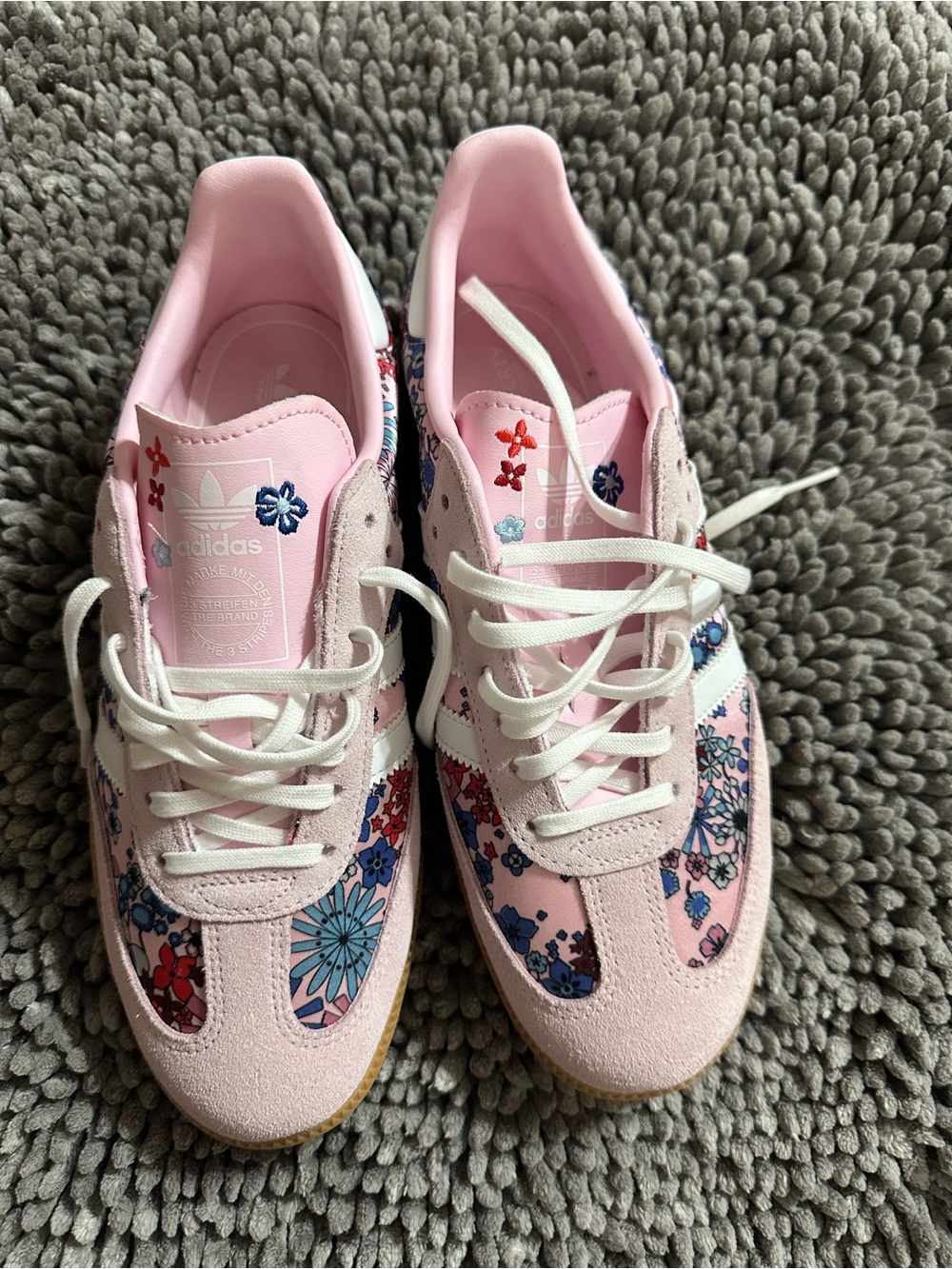 adidas Pink Floral Women’s Sneakers with White Stripes